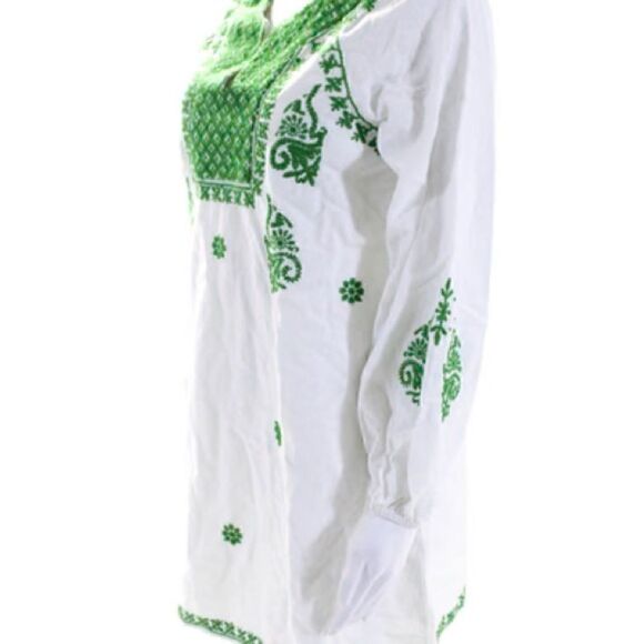 Roller Rabbit Tasha Rylina Cover-Up Mini Dress in White with Green Embroidery. - Picture 6 of 10